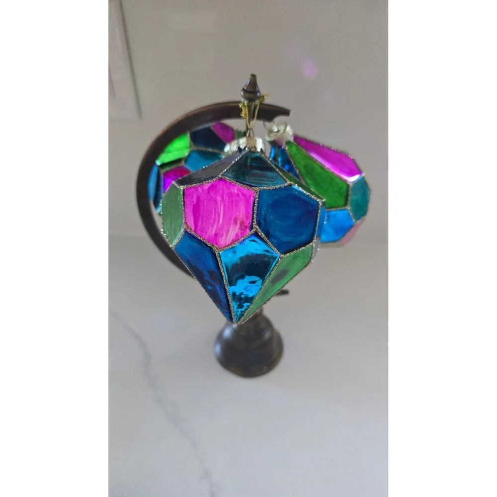 New Kurt Adler Set of 3 Stained Glass Style Geometric Christmas Ornaments